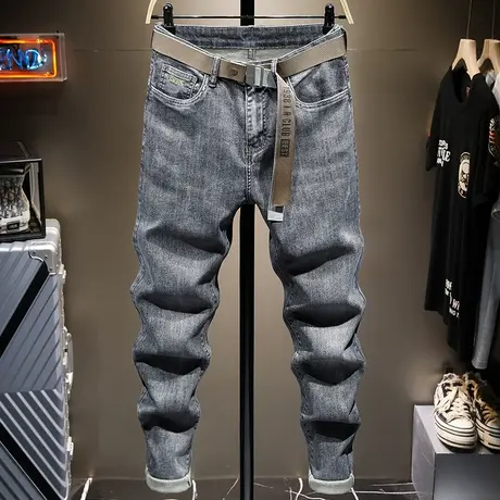 夏季薄款潮牌烟灰色牛仔裤男直筒宽松男士休闲长裤子韩版潮流日系商品大图