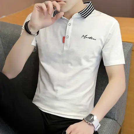 2023夏装短袖T恤男纯棉上衣翻领POLO衫休闲打底衫简约夏季男装潮商品大图