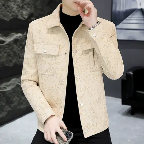 秋季高端男装潮牌翻领鹿皮绒外套褂子潮流痞帅气男士工装休闲夹克商品大图