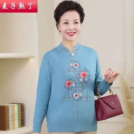 妈妈春秋打底长袖针织衫2022新款洋气奶奶秋冬加绒毛衣中老年女装商品大图