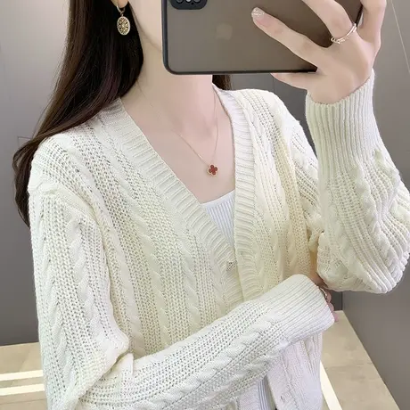 短款针织开衫女士外套春秋高腰绞花小个子毛衣洋气披肩外搭上衣潮商品大图