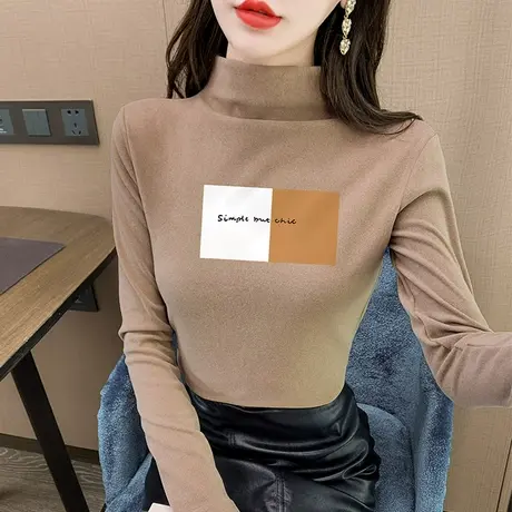 半高领德绒打底衫女内搭保暖2023秋冬季新款洋气时尚欧货小衫爆款图片
