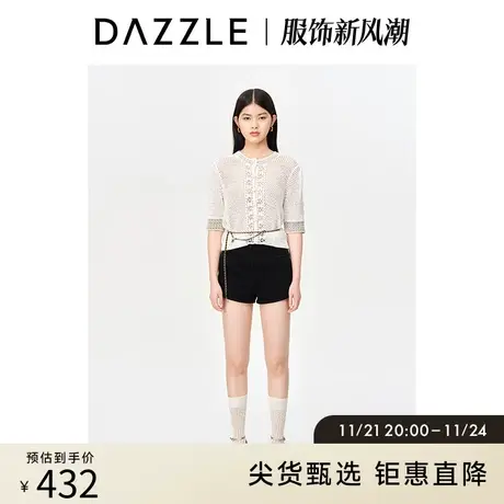 DAZZLE地素 奥莱复古黑色高腰金属装饰直筒牛仔短裤热裤女商品大图