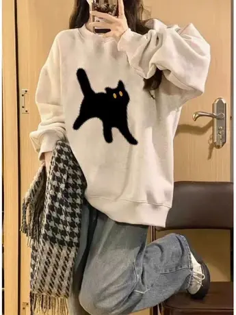 圆领宽松卫衣女2023新款上衣设计感小众休闲秋季长袖美式薄款外套图片