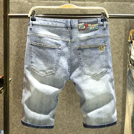 牛仔短裤男款潮流刺绣宽松直筒裤夏季薄款男士简约时尚百搭五分裤商品大图