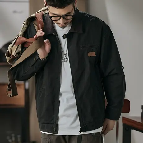 休闲夹克春秋款外套男双经双纬珠帆布宽松舒适春秋季夹克外套男图片