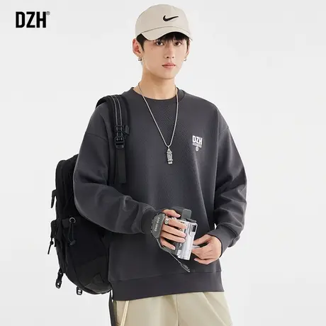 男士灰色圆领卫衣美式重磅休闲外套潮牌男秋季男款上衣情侣装秋装商品大图