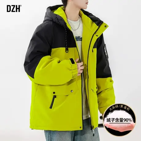 青少年工装羽绒服男冬季加厚2024新款连帽拼接保暖鸭绒外套羽绒衣商品大图