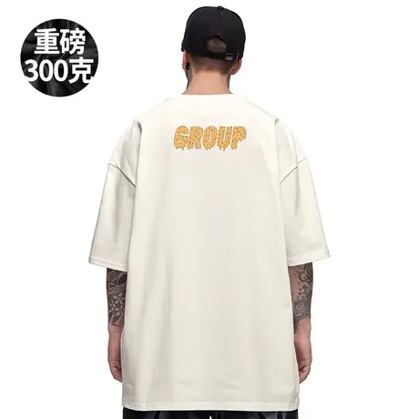 美式复古重磅潮牌宽松T恤短袖男加肥加大五分袖纯棉大码男装夏季图片