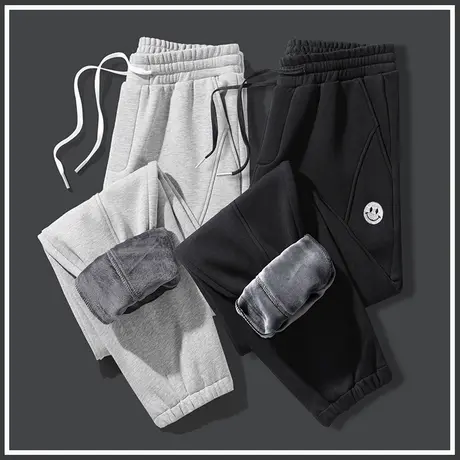 加绒加厚运动卫裤子男裤加棉裤保暖外穿秋冬季冬装休闲裤2023新款商品大图