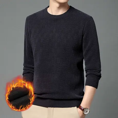 【加绒厚雪尼尔】秋冬季圆领毛衣男士中年人爸爸装保暖打底针织衫图片