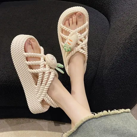 凉鞋女外穿2024年新款夏季网红仙女风松糕厚底可爱花朵沙滩罗马鞋商品大图