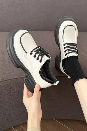 小皮鞋女英伦风2023年新款秋季百搭松糕厚底日系学生系带复古单鞋商品大图