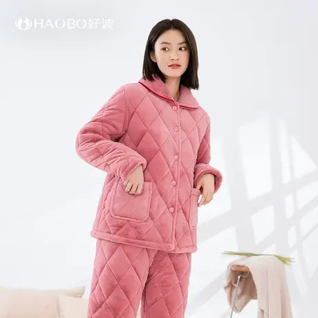 好波睡衣女冬季防寒家居服套装男大码宽松可外穿夹棉睡衣HJT2201商品大图