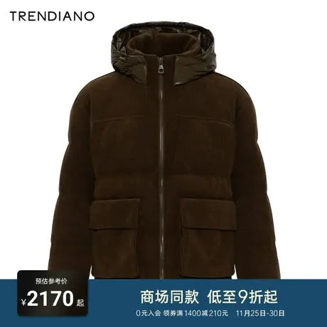 TRENDIANO2023年绒感肌理拼接连帽立领羽绒服百搭时尚外套男潮商品大图