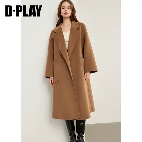 DPLAY冬季轻奢气质驼色11.5%骆驼绒双面羊毛呢大衣商品大图