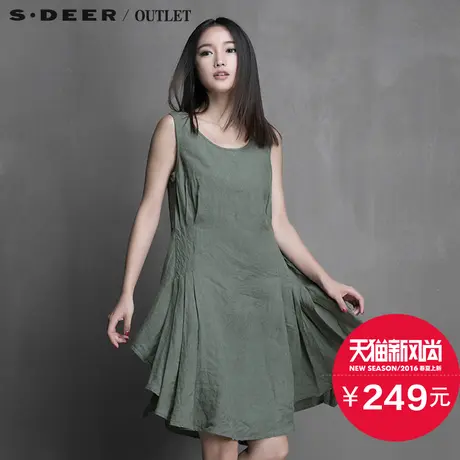 sdeer圣迪奥女装盎然生机绿意平行压褶纯色连衣裙S15281256图片