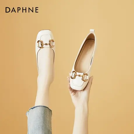 达芙妮单鞋女夏平底2021新款法式粗跟一脚蹬软皮豆豆鞋方头奶奶鞋商品大图