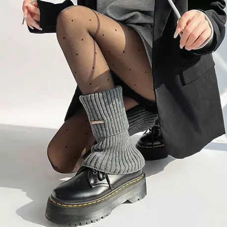 深灰色堆堆袜套女亚文化辣妹秋冬款针织脚套护腿保暖加厚脚踝中筒商品大图