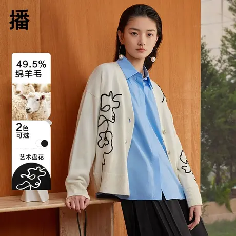 播v领针织开衫女2023秋季新款设计感小众宽松外套上衣DDQ4UD5612商品大图