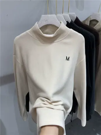 中长款软糯刺绣M双面德绒卫衣女2024秋冬新款宽松开叉纽扣上衣ins商品大图