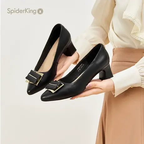 蜘蛛王官方旗舰店浅口气质粗跟尖头单鞋2024春季新款温柔百搭女鞋图片