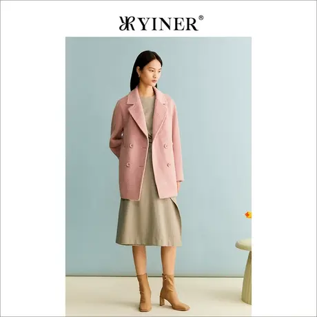 【柔暖羊驼毛】YINER音儿女装冬季橘粉西装绵羊外套商品大图