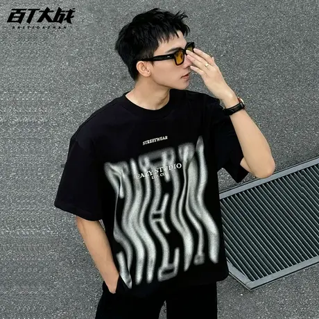 美式高街字母印花短袖T恤男生夏季2024新款宽松oversize情侣半袖商品大图
