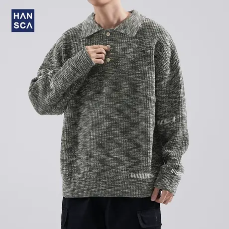 hanscapolo领针织毛衣男士冬季美式复古高级感宽松休闲毛线衣外套商品大图