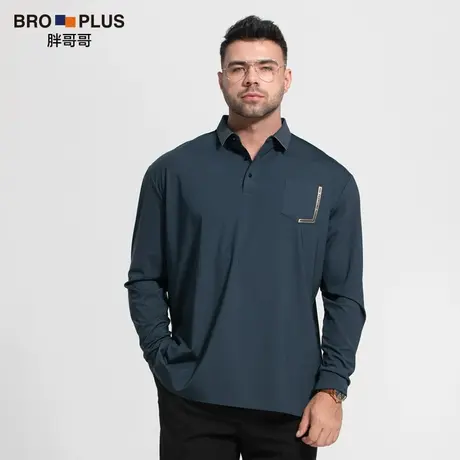 胖哥哥大码Polo衫男简约帅气时尚潮流加肥加大男士长袖打底衫春秋图片