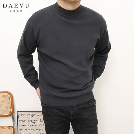 DAEVU冬新款潮胖子加肥加大码男士长袖半高领纯色打底毛衣针织衫商品大图