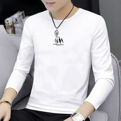 莫代尔长袖t恤男士ins潮牌潮流内搭打底衫秋衣男生白色圆领上衣服商品大图