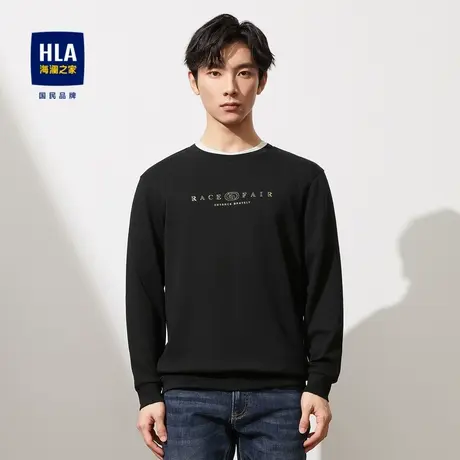 HLA/海澜之家空气层长袖T恤2023秋季圆领高周波印花保暖上衣男图片