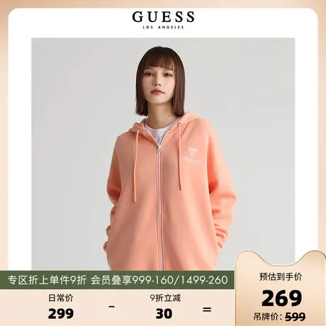 GUESS秋女士简约学院风运动oversize拉链连帽卫衣外套V2GQ11FL04P商品大图