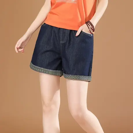 韩潮袭人松紧腰休闲牛仔短裤女2023夏季新款直筒阔腿裤薄款热裤商品大图