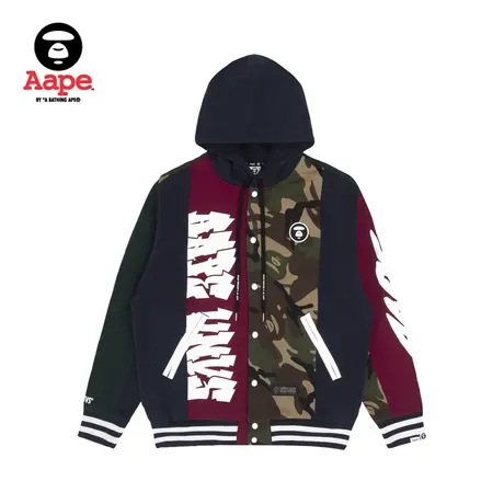 Aape旗舰店男装秋冬经典迷彩拼接字母军风抽绳连帽卫衣3951XAJ商品大图