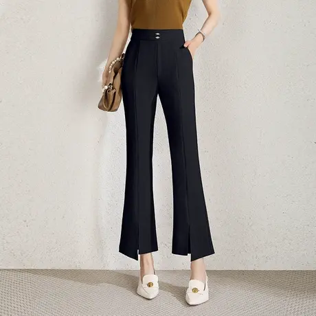 时尚不规则开叉微喇裤女春夏季2023新款显瘦休闲裤高腰垂感九分裤商品大图