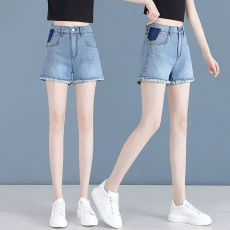 夏季高腰牛仔短裤女2023新款时尚毛边阔腿裤韩版A字显瘦百搭热裤商品大图