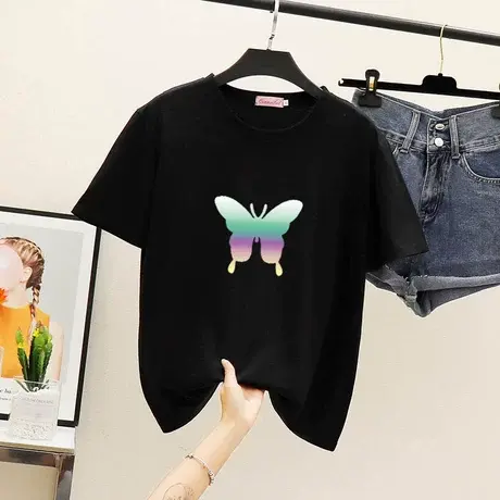 蝴蝶短袖T恤女宽松显瘦新款韩版春夏季简约休闲百搭cec学生上衣服图片