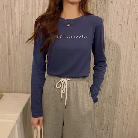 chic港味上衣秋显瘦长袖t恤女ins超火秋冬圆领打底衫内搭韩版洋气商品大图