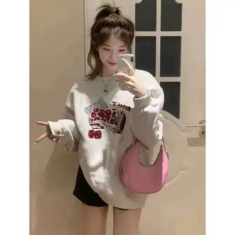 美式复古hiphop卫衣女春秋薄款宽松设计感小众慵懒风oversize外套商品大图