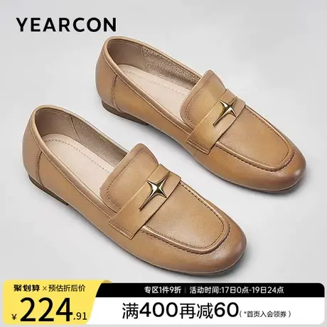 意尔康女鞋2023秋季新款女士真皮乐福鞋英伦风小皮鞋方头单鞋通勤商品大图