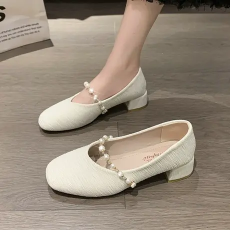 玛丽珍女鞋夏新款方头小皮鞋法式小高跟中粗跟仙女温柔配裙子单鞋商品大图