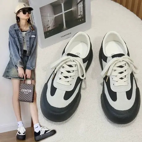 goodbai白敬亭同款蓬蓬鞋百搭黑白德训鞋2023新款厚底休闲小白鞋图片