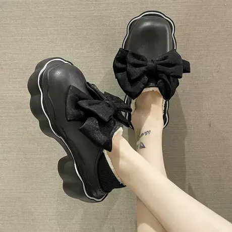 蝴蝶结棉拖鞋女包跟2023新款秋冬季防水加绒厚底防滑居家外穿棉鞋商品大图