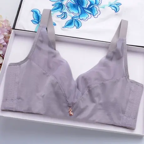 超薄款内衣女无钢圈无海绵文胸大码收副乳聚拢调整型上托性感胸罩商品大图