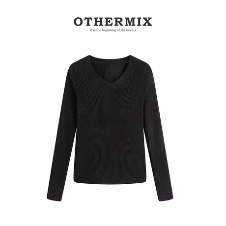 othermix高端简约羊毛羊绒衫女2023秋冬新款打底衫内搭女士针织衫商品大图