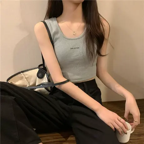 白色吊带女短款夏季美背无袖背心黑色内搭打底上衣设计感小众外穿图片