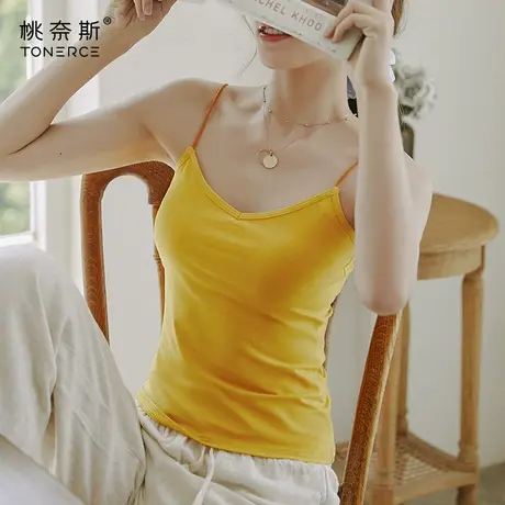 吊带背心女内搭外穿带胸垫百搭ins潮纯棉显瘦遮肚薄款白色打底夏商品大图