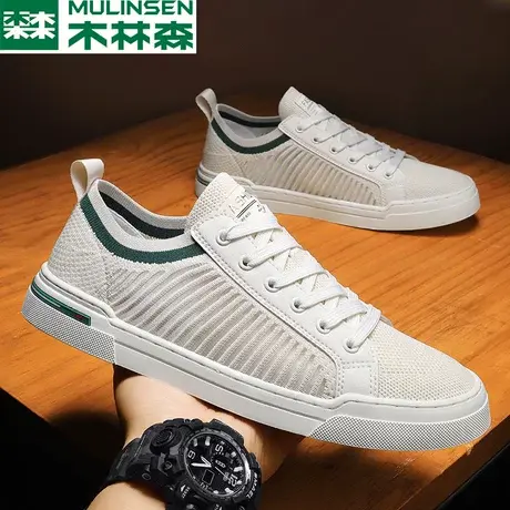 木林森秋季透气男鞋2023新款轻便软底板鞋男薄款低帮休闲小白潮鞋商品大图